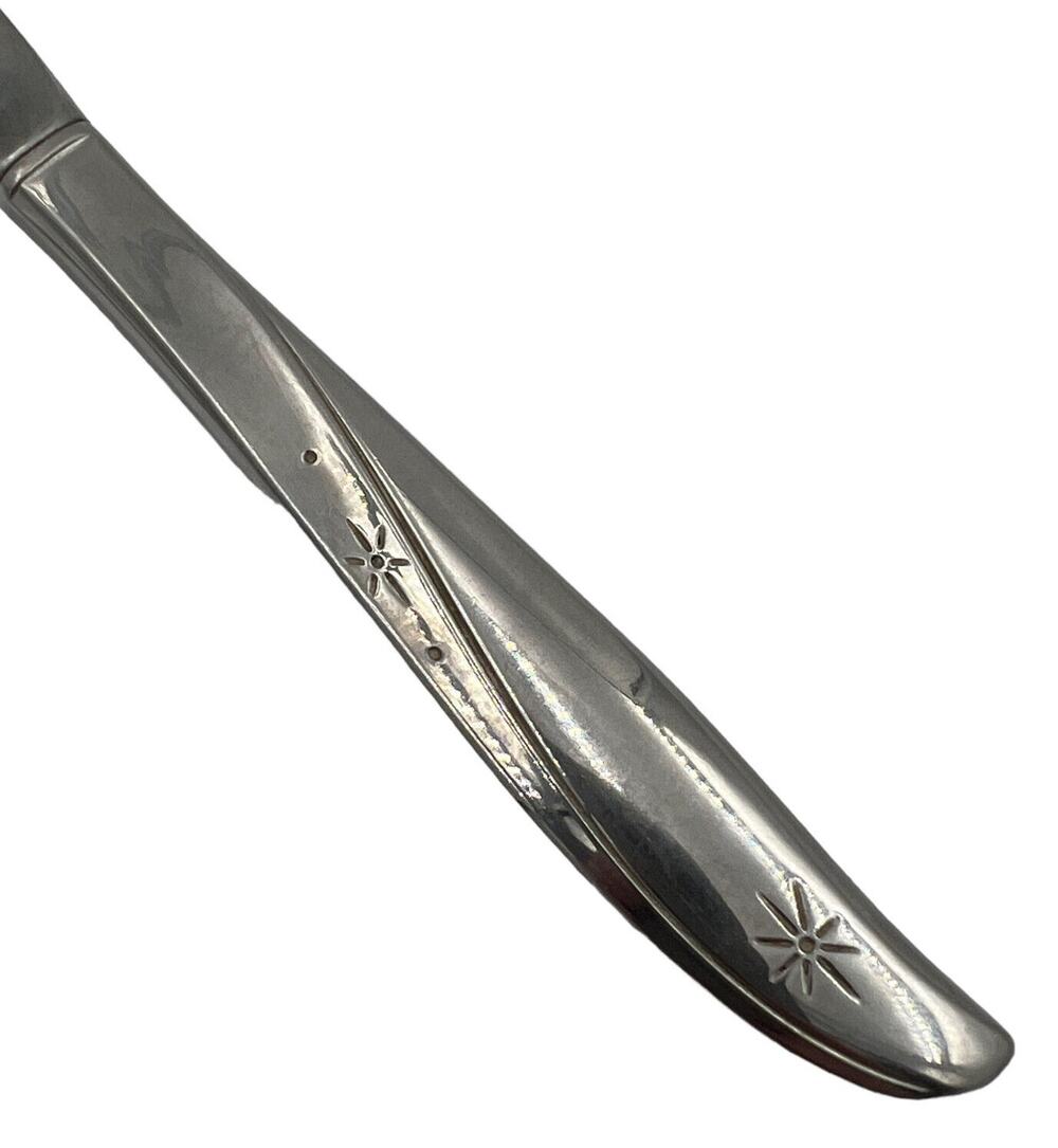 4 Oneida Twin Star Stainless Steel Dinner Knives Mid Century Atomic Starburst